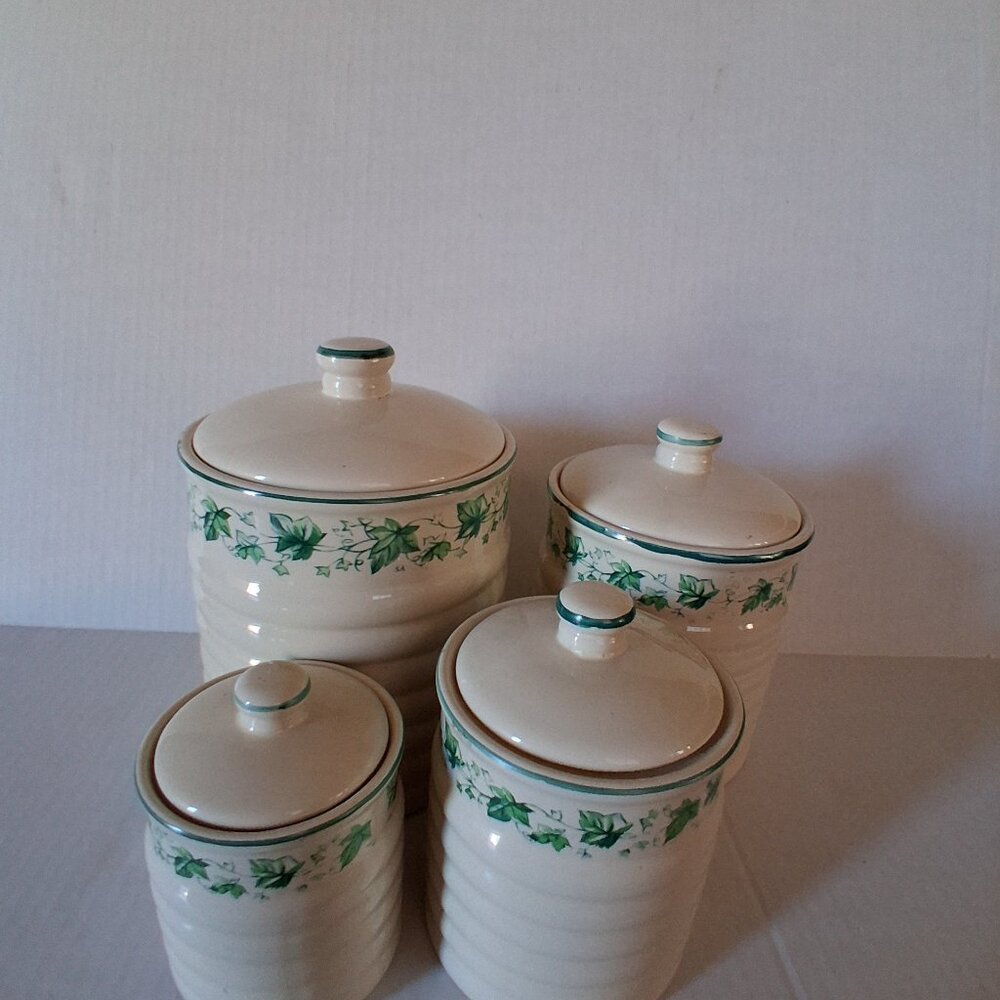 Set Of 3 Vintage Himark Ivy Tyme Ceramic Canisters Containers With Lids *GREAT*